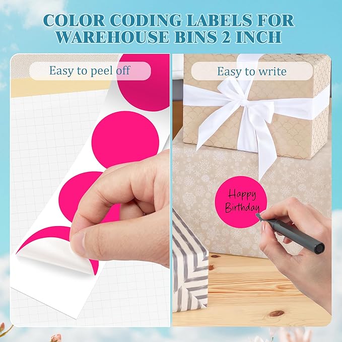 2 Inch Round Color Coding Labels (500 Count) - Fluorescent Pink Dot Stickers Circle Labels with Dispenser Box for Warehouse, Filing, Industrial, Office Organization