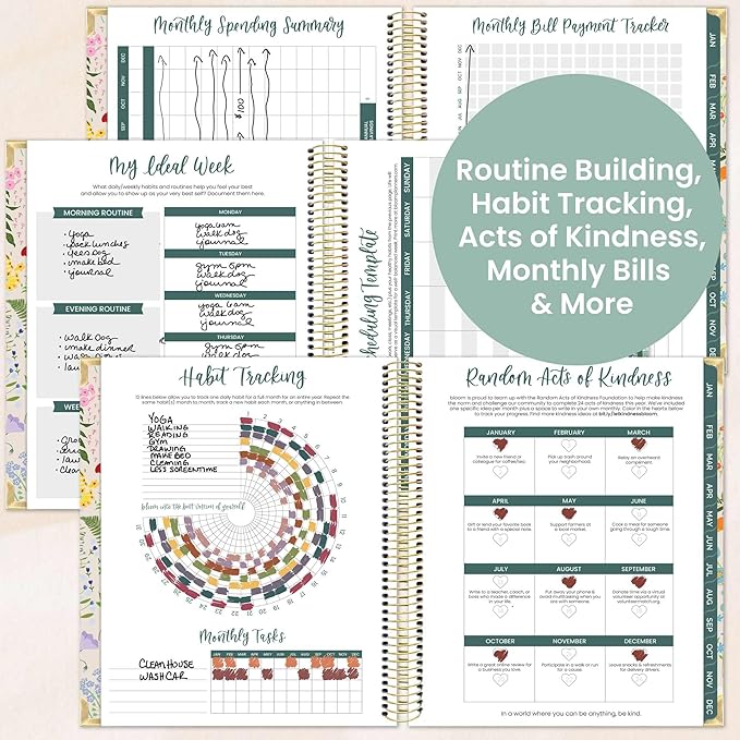 bloom daily planners 2026 Hardcover Calendar Year Goal & Vision Planner (January to December) - Monthly & Weekly Agenda Organizer - 7.5" x 9" - Garden Party, Beige