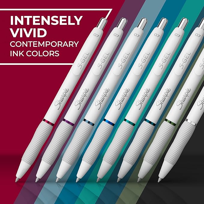 Sharpie S-Gel Pens Fashion Barrel Gel Pens Pearl White Body Medium (0.7mm) Point Bold Ink Colors 8 Count