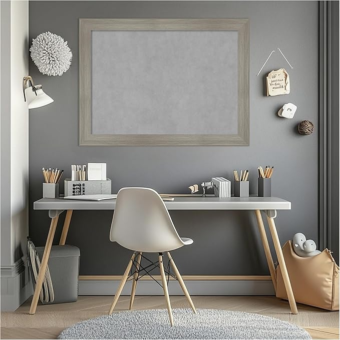 Amanti Art Grey Framed Magnetic Board 24x32 Medium Vision Board for use with Magnets, 100% Metal Sheet to Display Items as Office Decor or for Home Organization in mudroom, Kitchen or Kids Room