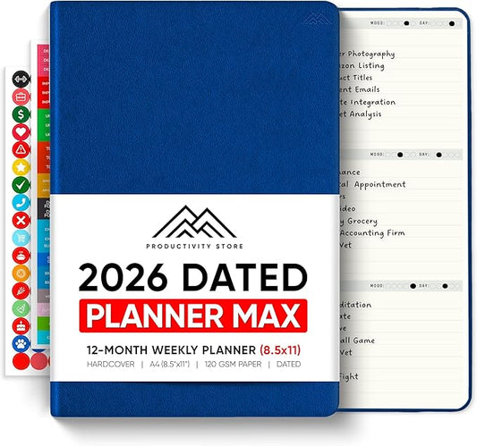 Dated, 2026 Planner, 8.5" x 11" - The #1 Productivity Planner to Achieve Your 2026 Goals - Planner 2026-2027 by PRODUCTIVITY STORE (A4, NAVY)
