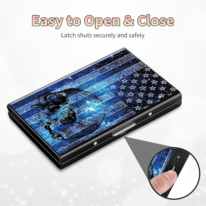 BWEGRHE Slim Credit Card Holder, Blue Skull Flag RFID Blocking Metal Wallet for Men & Women, Aluminum Minimalist Hard Case Pocket-Sized Business Cards Organizer (Fits Up to 10 Cards)