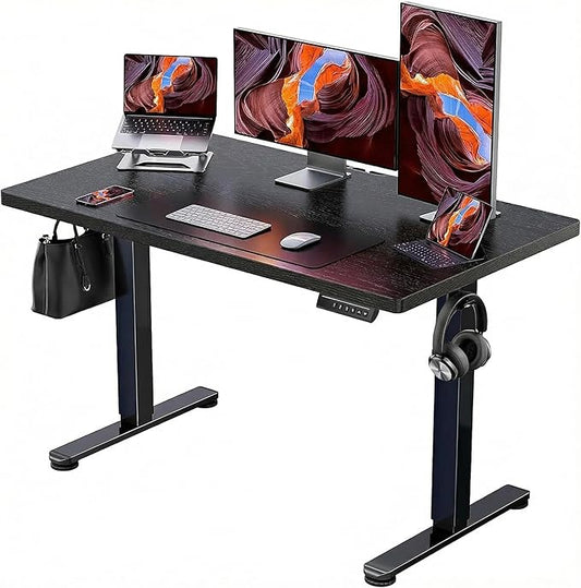 ErGear Height Adjustable Electric Standing Desk, 47.2 x 23.6 Inches Sit Stand up Desk with 1.18" Thickness Whole-Piece Desktop, Memory Computer Home Office Desk (Black Rattan)