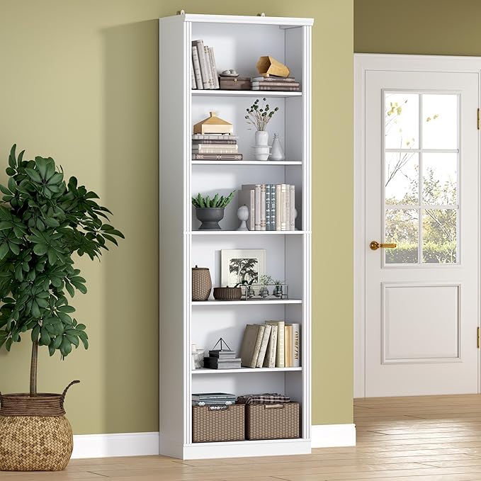 BORNOON 75" Tall Bookshelf, 6-Tier Floor Standing Bookcase with Adjustable Shelves, 24" Wide Open Storage Shelf, Modern Display Organizer for Home Office, Living Room, Bedroom, Study