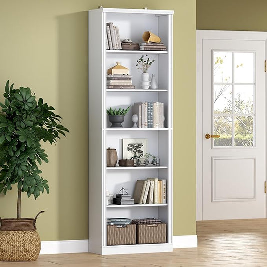 BORNOON 75" Tall Bookshelf, 6-Tier Floor Standing Bookcase with Adjustable Shelves, 24" Wide Open Storage Shelf, Modern Display Organizer for Home Office, Living Room, Bedroom, Study