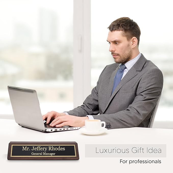 Business Wood Name Plate for Desk | Custom Desk Name Plate Personalized Gift for Office, The Perfect Engraved Name Plaque By Engraving International (2" x 10", Walnut Wood)