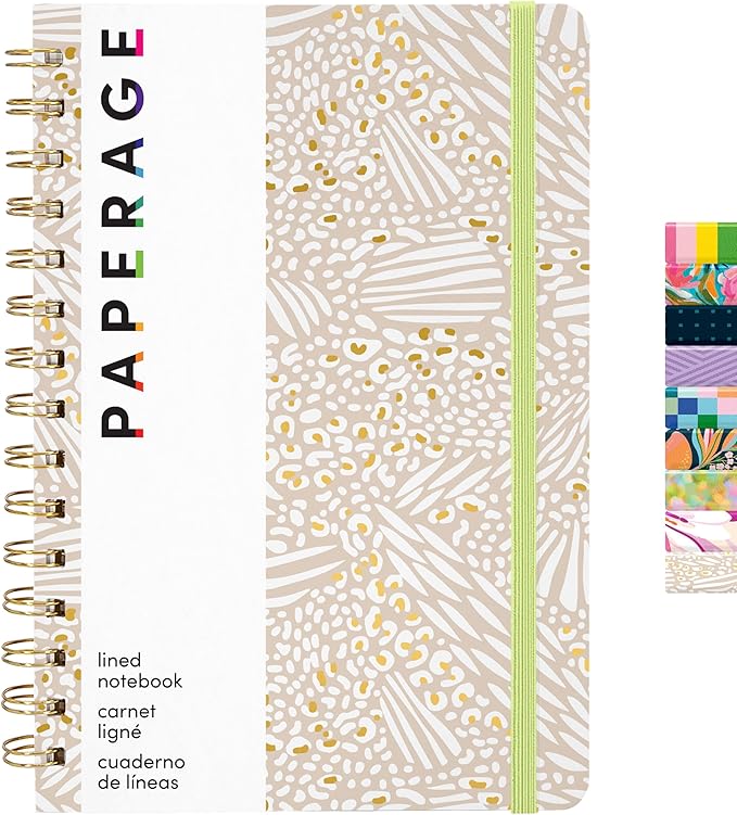 PAPERAGE Lined Spiral Journal Notebook, (Golden Safari), 160 Pages, Hardcover Journal for Women & Men, Medium 5.5 in x 8 in - 100 GSM, Thick Paper, Spiral Notebook for Work, School & Journaling