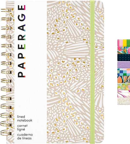 PAPERAGE Lined Spiral Journal Notebook, (Golden Safari), 160 Pages, Hardcover Journal for Women & Men, Medium 5.5 in x 8 in - 100 GSM, Thick Paper, Spiral Notebook for Work, School & Journaling