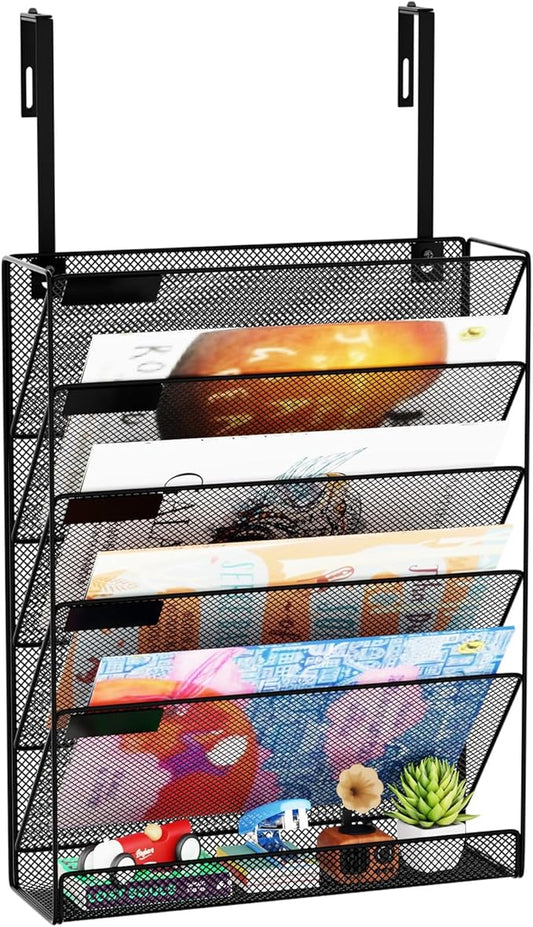 GDINDINFAN 6-Tier Hanging File Organizer Office Cubicle Accessories for Work Organizer Wall Mount File Holder for Mails Folders Papers Magazine Organization, Black