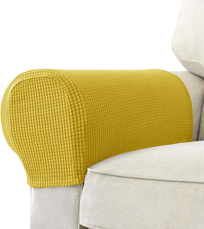 Chaexii Premium Polyester Sofa Arm Cover, Scratch Resistant Protector Covers, Washable, Elastic Armrest Covers for Square/Curved/Sloping Couch Armrests, 2Pcs (Yellow)