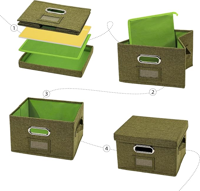 Remowith Greeting Card Organizer and Storage Box with 20 Pcs Adjustable Dividers, Storing Cards with 84 Pcs Labels Perfect for Storing Greeting Cards, Envelopes, Photos 1 Pack Olive Green