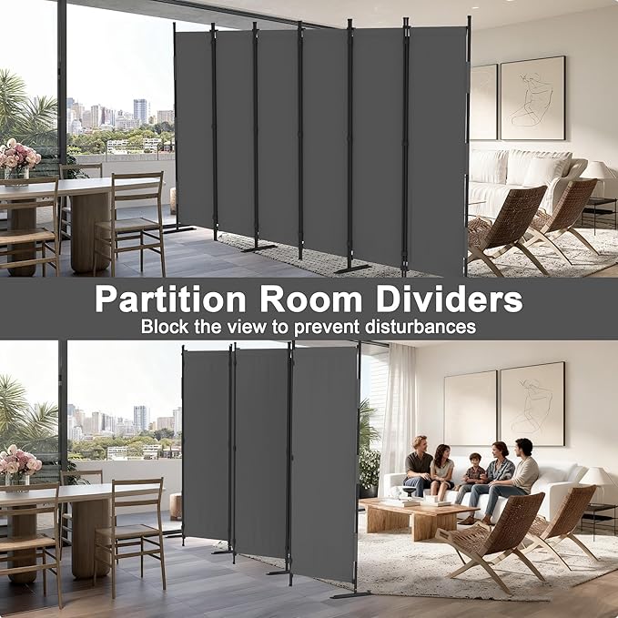Kecreque 6 Panel Room Divider,6ft Folding Screen Portable Wall Partition Room Divider with 4 Metal Feet,Privacy Screen Indoor Doubles as a Cubicle Wall,Suitable for Bedroom Dressing Room Office