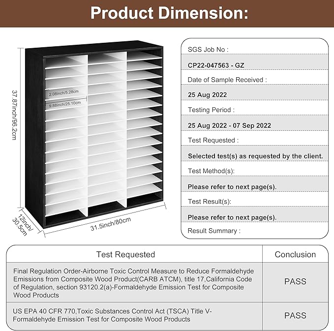EasyPAG Wooden Literature Organizer with Adjustable Shelves, 48 Compartments Office Paper Organizer Storage 24000 Sheets Letter Size Paper, Student Mailbox for Classroom, Black/White