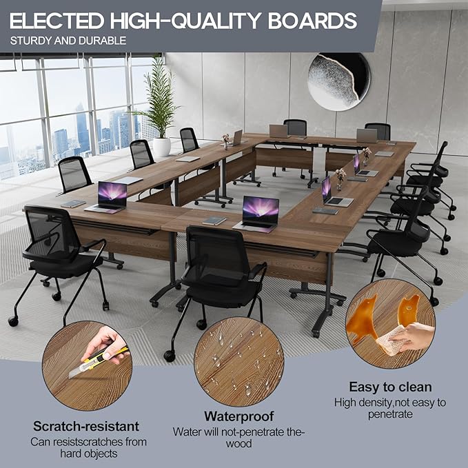 Folding Conference Table 4ft 5ft, Foldable Office Meeting Desk for 6 People, Multiple Sizes Colors Mobile Conference Room Table for Training Room School Business Furniture (2, White Walnut, 55in)