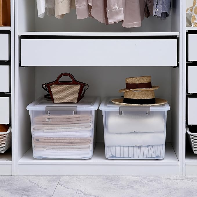 Citylife 69QT Plastic Storage Bins with Latching Lids Stackable Storage Containers for Organizing Large Clear Storage Box for Garage, Closet, Kitchen, 2 Packs