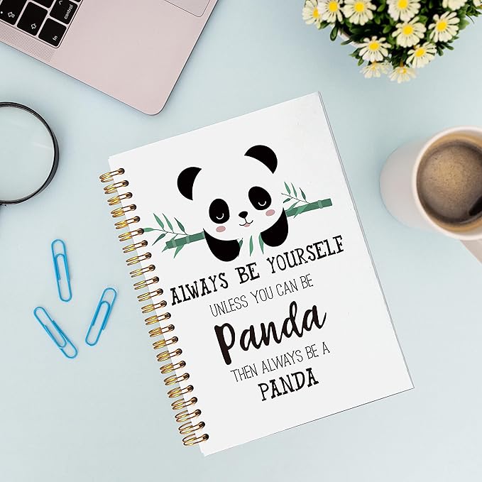 VNWEK Cute Panda Always Be Yourself Unless You Can Be a Spiral Notebook Journal 5.5 x 8.3 inches,Panda Lover Gifts Themed Lined Hardcover Spiral Notebook