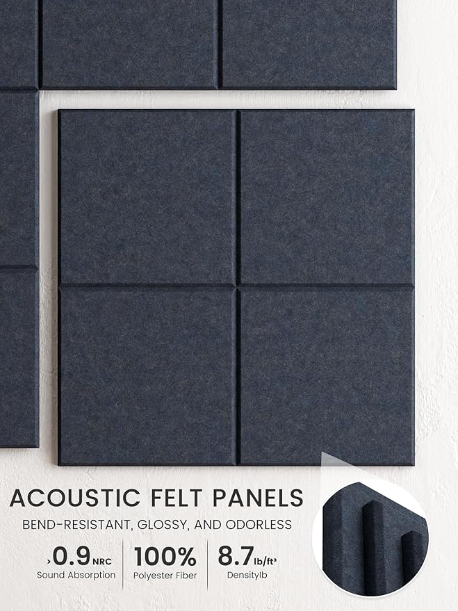 Bumusty Large Cork Board Alternative-47 x35 Felt Bulletin Board Tiles, with 30 Pushpins, 70 Adhesive Tabs, 12-Pack Slat Wall Paneling, Cork Boards for Office Push Pin Felt Board-Deep Charcoal Blue