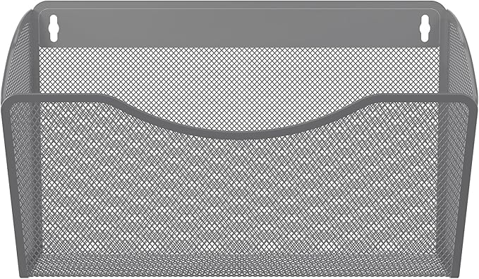 EasyPAG Single Pocket Wall File Organizer, Mesh Hanging File Folder Organizer for Letter/A4 Size Folders, Wall Mounted Vertical Mail Holder for Paperwork, Office, Home, School, Silver
