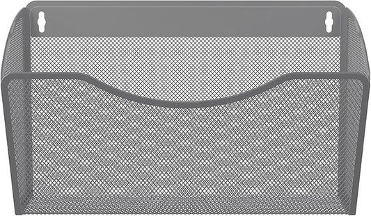 EasyPAG Single Pocket Wall File Organizer, Mesh Hanging File Folder Organizer for Letter/A4 Size Folders, Wall Mounted Vertical Mail Holder for Paperwork, Office, Home, School, Silver