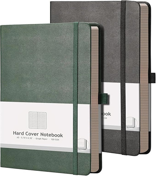 AHGXG Graph Paper Notebook 2 Pack - A5 Grid Paper Notebook/Journal Hardcover with 384 Pages, 120gsm Thick Graph Paper, Grid Paper for Math & Science Students 5.75'' × 8.38''