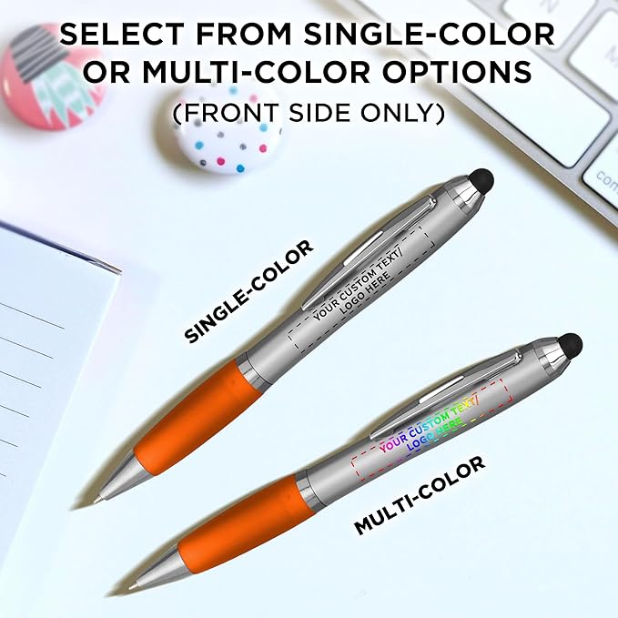 DISCOUNT PROMOS Custom Stylus Ballpoint Pens Set of 50, Personalized Bulk Pack - Black Ink, Great for Office, School, Business, Tradeshows, Events - Orange