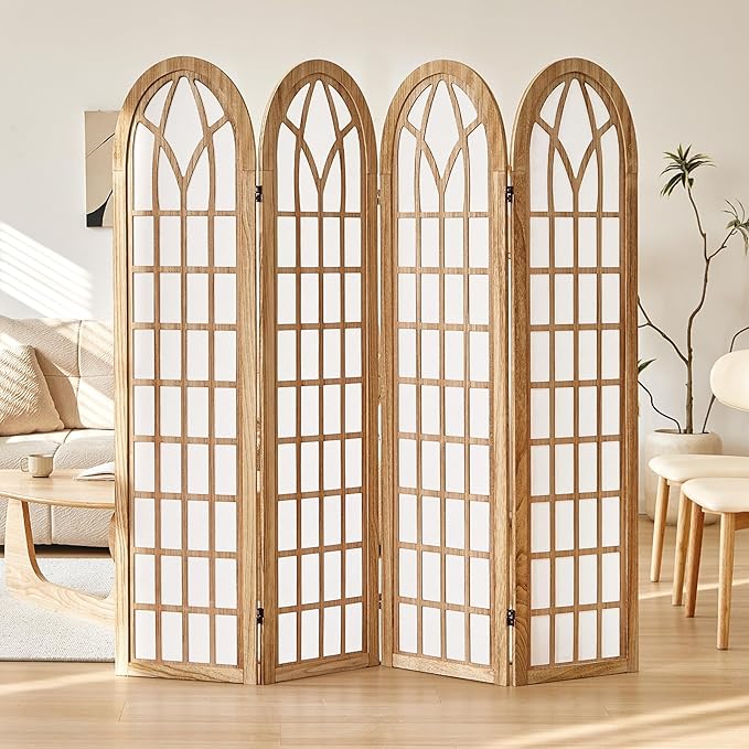 Aletheiawu Room Divider and Folding Privacy Screen, 4 Panel Japanese Shoji Style Room Divider, Partition Divider for Room Separation, Portable Shoji Screen for Home Office Restaurant - Natural