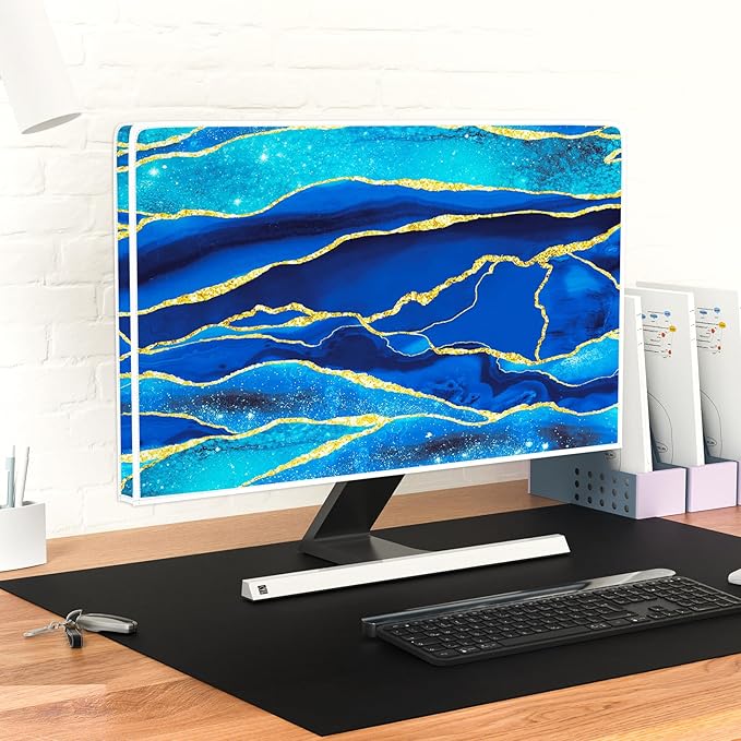 Baocicco Royal Blue Marble Waterproof TV Cover 55 Inch Creative Design Monitor Accessories Laptop TV LCD Screen Television Decoration for Tablet LED LCD OLED TVs Decorations