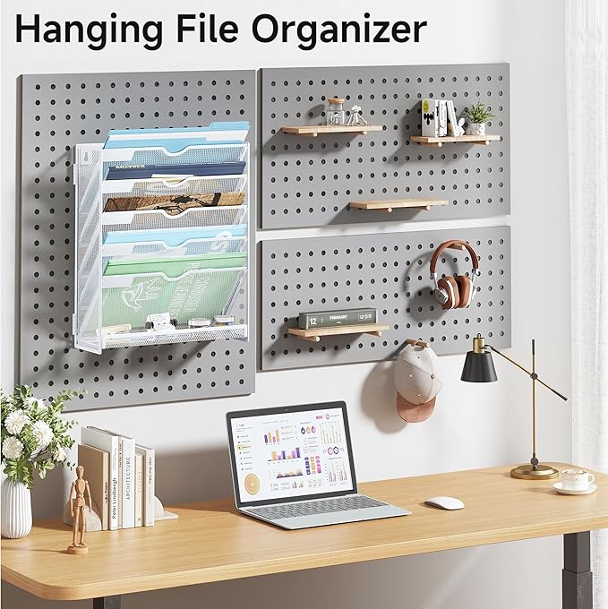 Lavatino 6-Tier Hanging File Organizer, Wall Mount File Holder for Mails Folders Papers Magazine Organization, Vertical Document Organizer for Office Home - (White)