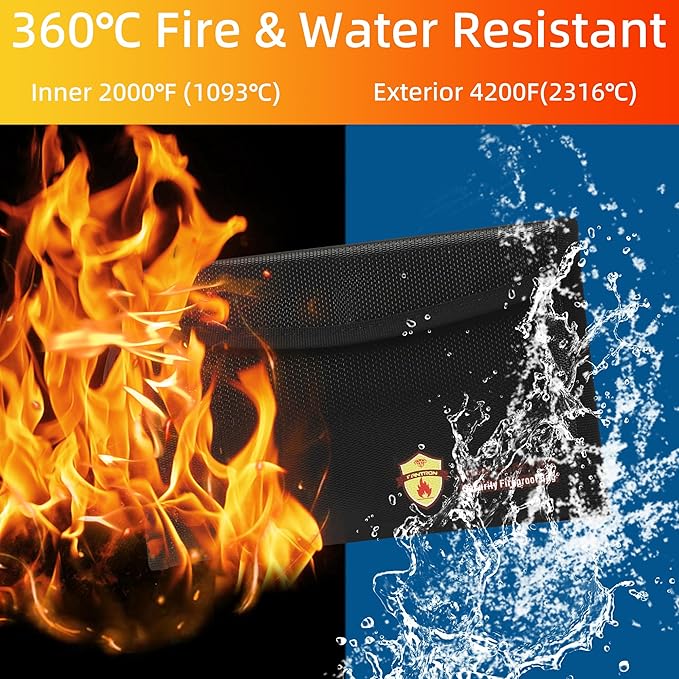 2 Pack Small Fireproof Bag (5 x 8 inches), Non-itchy Fireproof Wallet Bag for Valuables, Jewelry, Cash, Passport, Invoice, Currency & Keys