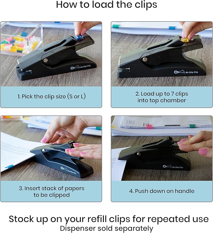 OfficeGoods No Slip Clip Refills - Binds Up to 50 Pages - Reusable - Works with No Slip Clip Dispenser - 50 ct Box Each Small & Large - 100 ct Total - Blue
