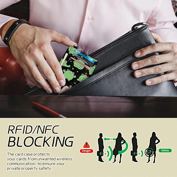 BWEGRHE Small Travel Wallets, Princess Frog Slim Minimalist Front Pocket Wallet with Wristlet, RFID Blocking PU Leather Credit Card Holder with ID Window Change Purse for Men Women