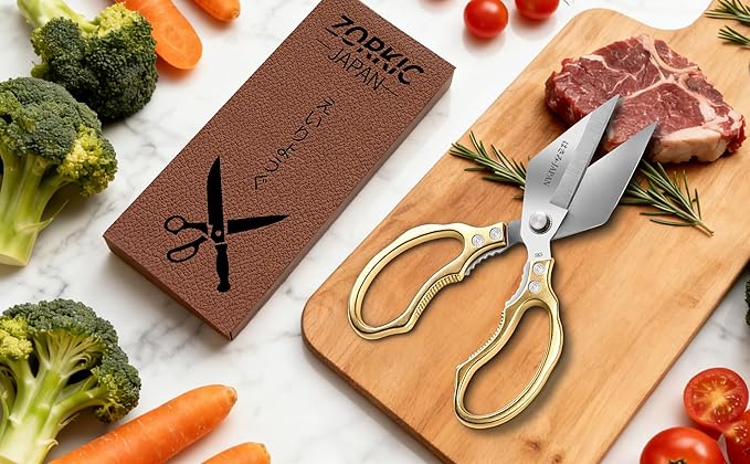 Kitchen Scissors 1-Pack Gold - Stainless Steel Shear, Sharp Meat Cutting Scissors Dishwasher Safe, Poultry Shears Heavy Duty, Japan Cooking Scissor for Food, Christmas Gifts for Men Women