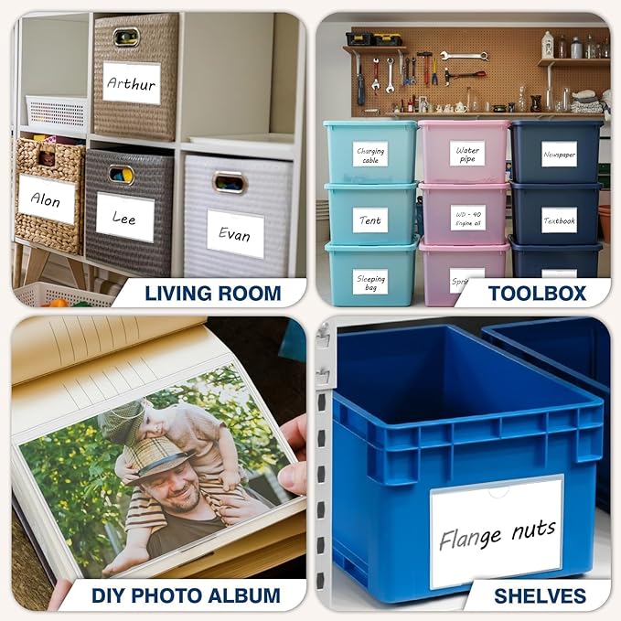 H4D 24 Pack Labels for Storage Bins, 4" x 6" Plastic Clear Adhesive Index Card Holders, Tote Label Pockets for Organizing Storage, Library Card, Shelves