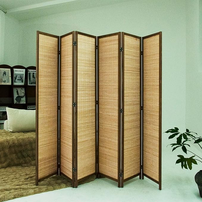 Loomveil 6 Panel Room Divider Folding Privacy Screen,67 inch Bamboo Panel Divider for Home Partition,Brown