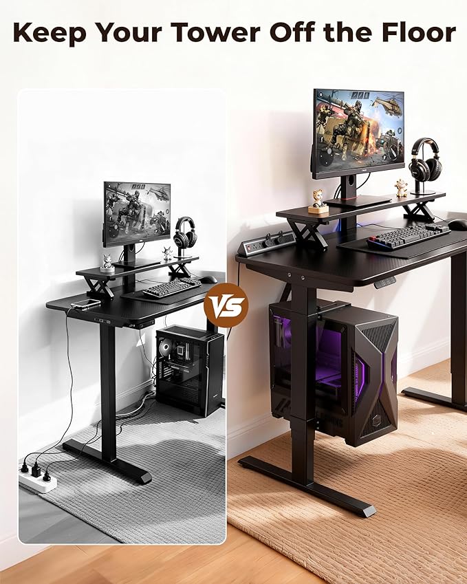 TOPSKY Dual Motor Electric Adjustable Standing Desk with CPU Holder & Power Outlet, Height-Adjustable Desk for Home Office, Workspace, and Gaming