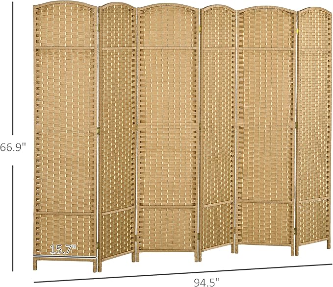 HOMCOM Room Divider, 6 Panel Folding Privacy Screen, 5.6' Tall Freestanding Wall Partition for Home Office, Bedroom, Nature Wood