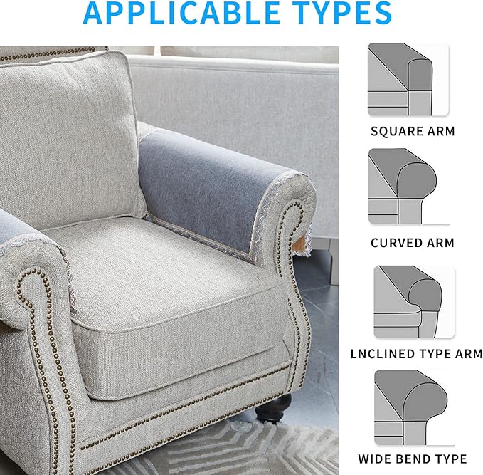 MINJIATEX Couch arm Covers,Non-Slip lace Sofa arm Covers Set of 2 Washable Sofa armrests Covers for Living Room Recliner Chair arm Cover Protectors for Leather Sofa armrest slipcover (MYS-Grey)