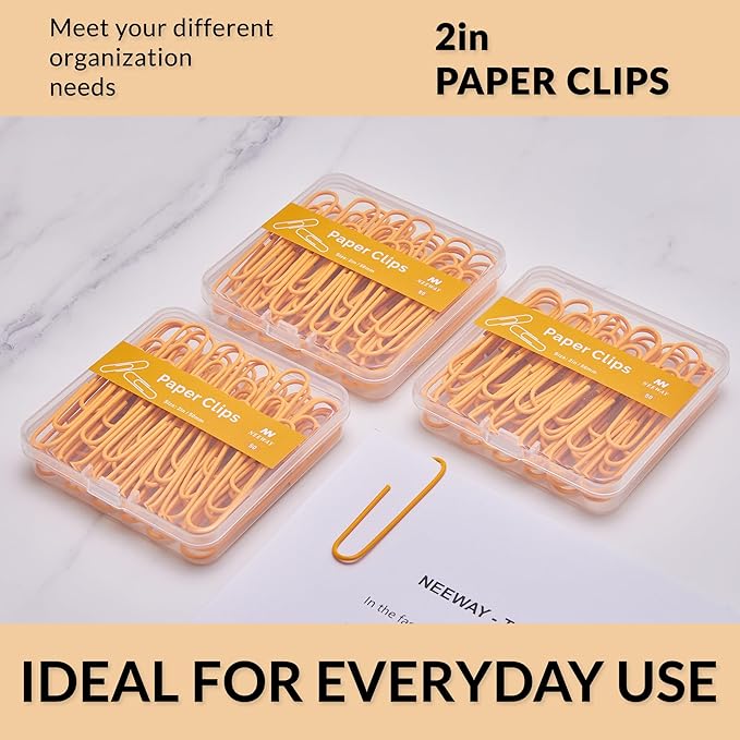 NEEWAY Colorful Large Paper Clips, 2 Inch Jumbo Paper Clips, 150 Count, 3 Pack of 50 (Orange)