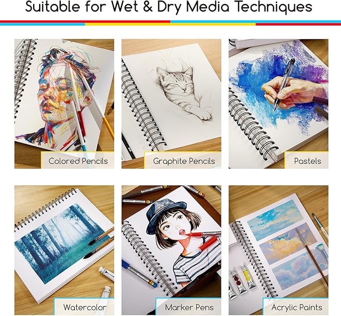 MEEDEN Mixed Media Paper Pad: 8" x 10" 112lb/165gsm Spiral Bound Mixed Media Sketchbook with DIY Cover - 60 Sheets Art Drawing Paper Sketch Pad for Artist Adults Painting Writing Sketching