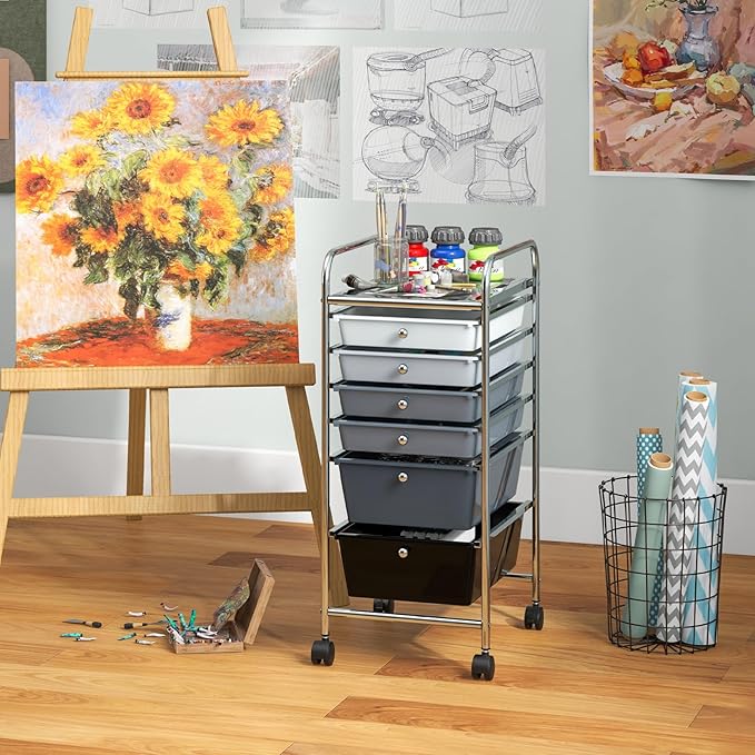 Giantex 6 Storage Drawer Cart Rolling Organizer Cart for Tools Scrapbook Paper Home Office School Multipurpose Mobile Utility Cart (Black Gradient)