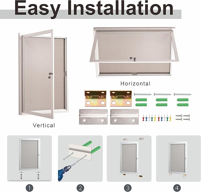 36×24 Inch Lockable Enclosed Bulletin Board, Weather-Resistant Outdoor Noticeboard with 2Locking Doors, Wall-Mounted Silver Aluminum Frame & Grey Felt Presentation Board