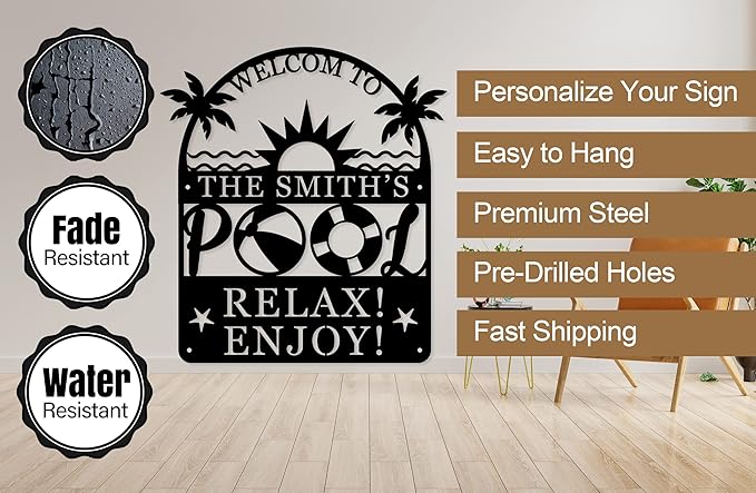Personalized Pool Sign, Pool Gift, Custom Pool Decor, Custom Metal Pool Sign, Bar Wall Decor, Swimming Pool Metal Sign, Personalized Palm Tree Metal Sign, Custom Metal Sign, Housewarming Gift