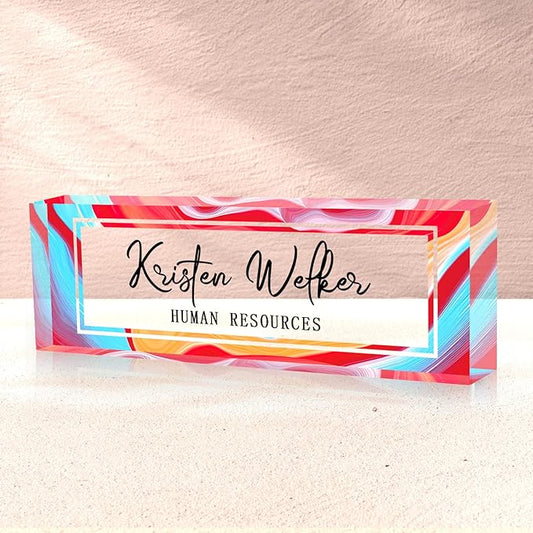 SalaGraphics Desk Name Plate Personalized, Custom for Desk, Office Decor Women Men, Acrylic Accessories, Gifts Coworkers Boss Teacher, Employee Appreciation (Colorful), colorful, 8”(L)x2.5(W)