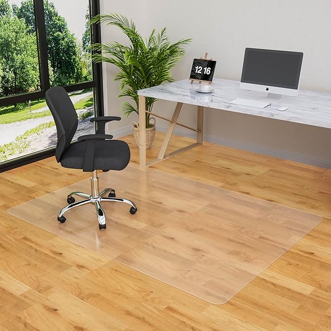 HOMEK Large Office Chair Mat for Hardwood Floor- 46" x 72" Clear Computer Desk Chair Mat for Hard Wood/Tile Floors, Easy Glide Plastic Mat for Under Office Chairs on Hardwood for Work & Home