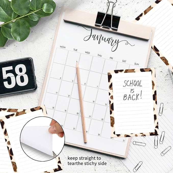 SXboxing Sticky Notes 4X6 Inches, 2 Pack Large Cute Self-Stick Pads, Bright Funny Memo Pads Easy to Stick for Home, Office White Gold Leopard