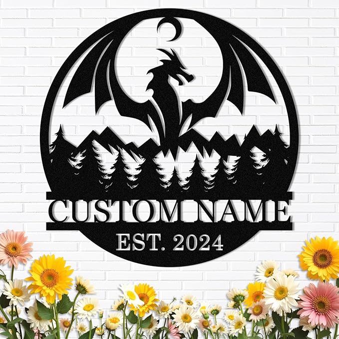 Dyoart Personalized Dragons Metal Signs - Custom Metal Dragon Wall Decor, Metal Name Sign, Black Western Dragons Metal Wall Art, Evil Dragons Signs Gift, Outdoor Metal Wall Art, Letter Wall Decor
