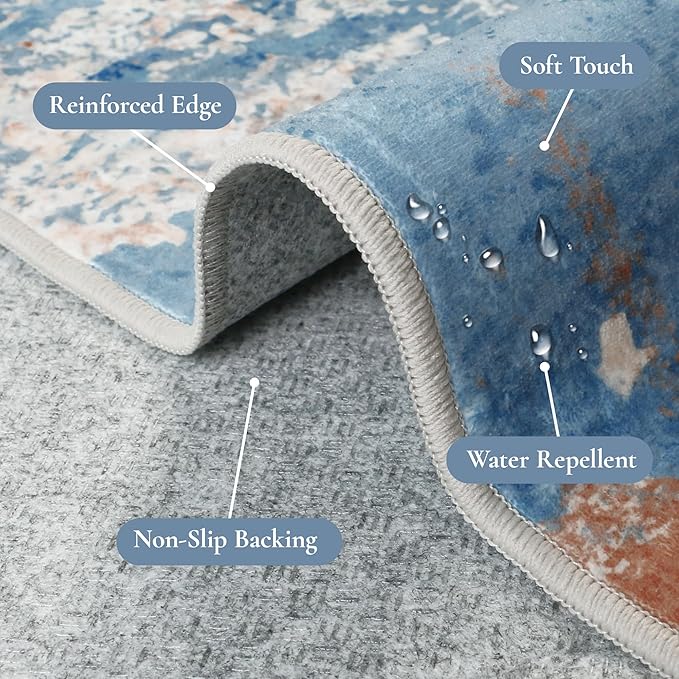 GENIMO Washable Rugs 8x10 Area Rugs for Living Room Bedroom, Modern Lightweight Rug Ultra Soft Indoor Area Rugs 8x10 for Dining Room, Low Pile Carpet with Non Slip Backing, Blue Red