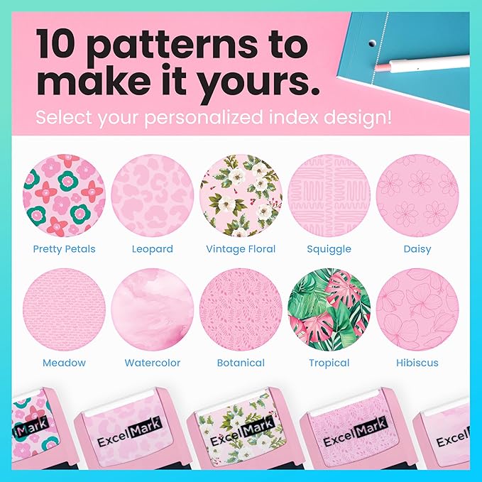 ExcelMark Address Stamp - Custom Return Address Stamp with Elegant Designs, Vibrant Colors & Patterns – Perfect for Mail, Invitations & Gifts (Pink Mount, Foliage Edge)