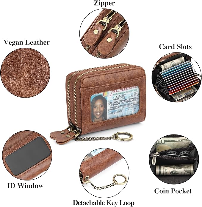 GOIACII Small Genuine Leather Wallet for Women, RFID Blocking Credit Card Holder Wallet