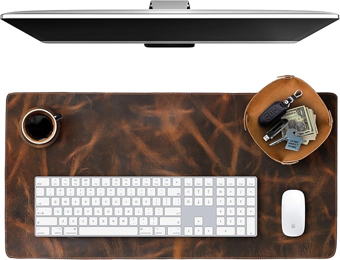 Leather Desk Pad Real Leather Desk Mat Desk Cover Desk Blotter Desk Protector Large Computer Mat for Keyboard Gaming Mouse Pad (2-Layer 3mm) Table Laptop Mat Office Desktop Accessories ELIZO